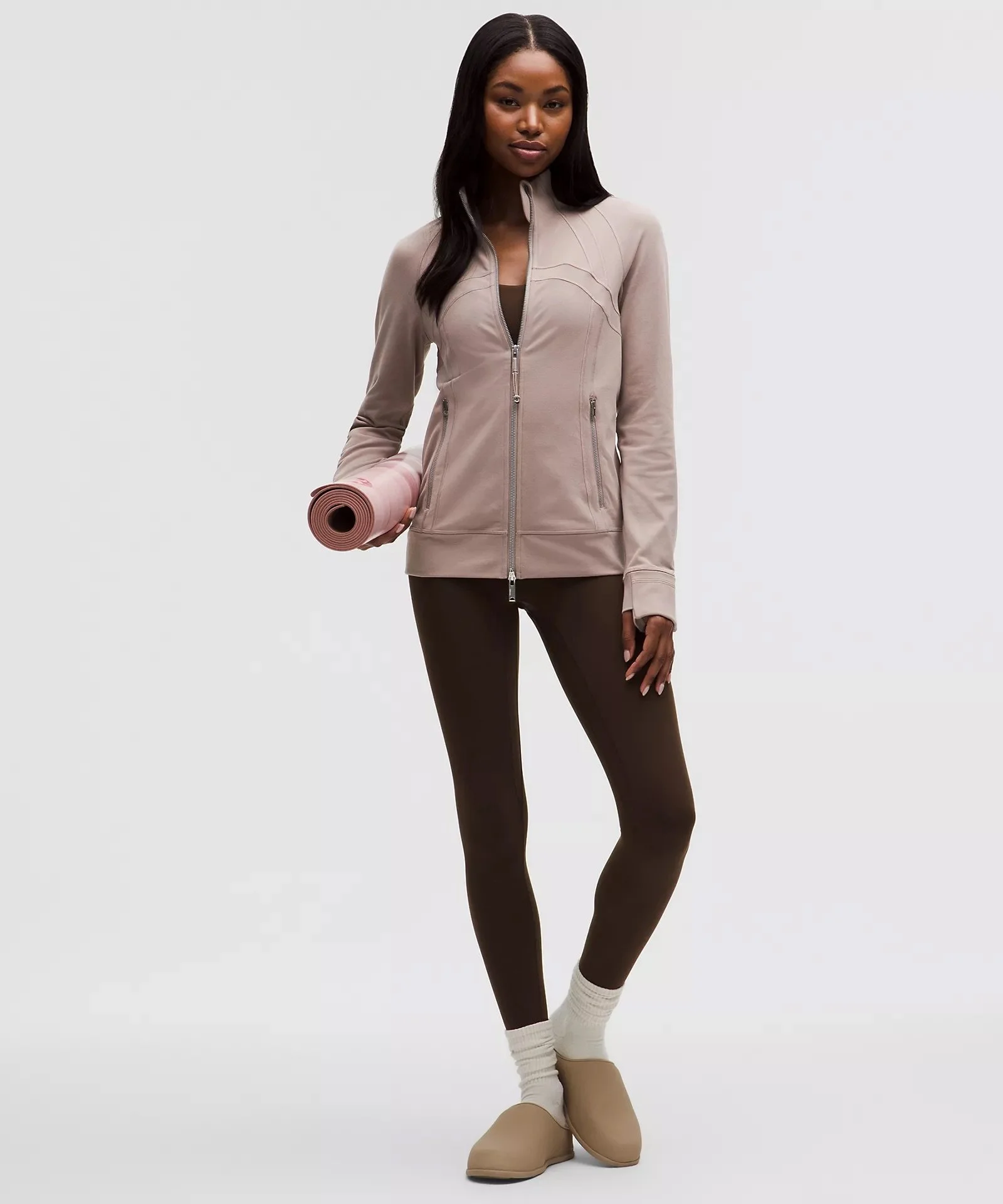 ヨガ・ピラティス lululemon Define Nulu Ashen Rose US 6 Lululemon Define Cropped Jacket Nulu Ashen Rose Rose Gold NWT
